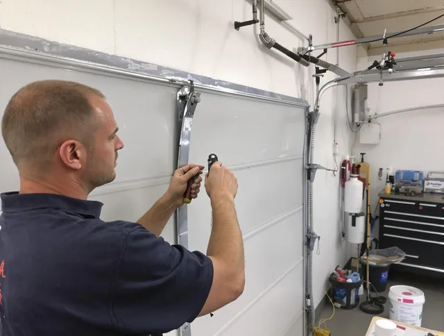Before and after garage door dent repair by Trumbull Garage Door Repair in Trumbull