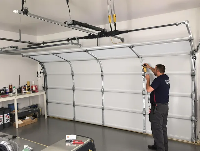 Trumbull Garage Door Repair certified technician performing overhead door system repair in Trumbull