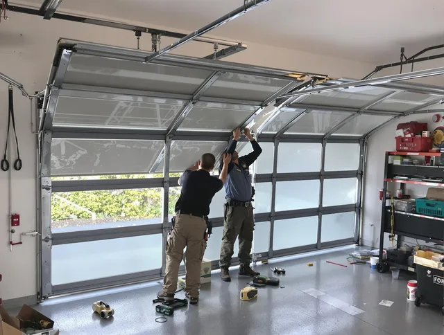 Trumbull Garage Door Repair expert performing precise panel replacement on Trumbull garage door